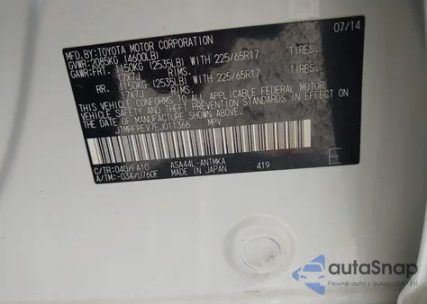 2014 Toyota Rav4 Xle z USA, uszkodzony, nr VIN JTMRFREV7EJ011366